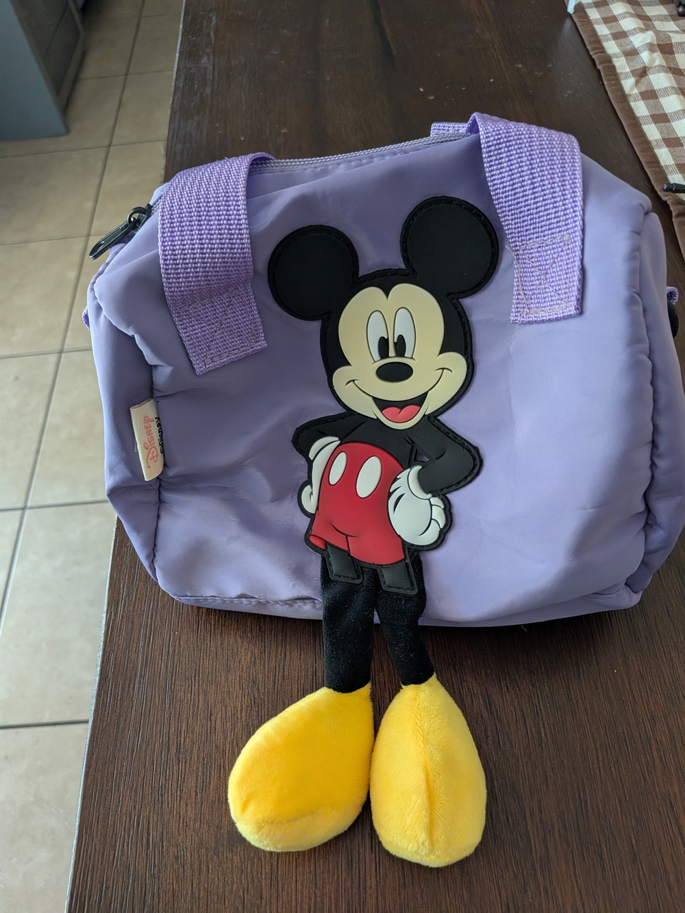 Zara Purple Kids Bag with Mickey Plush and Yellow Feet